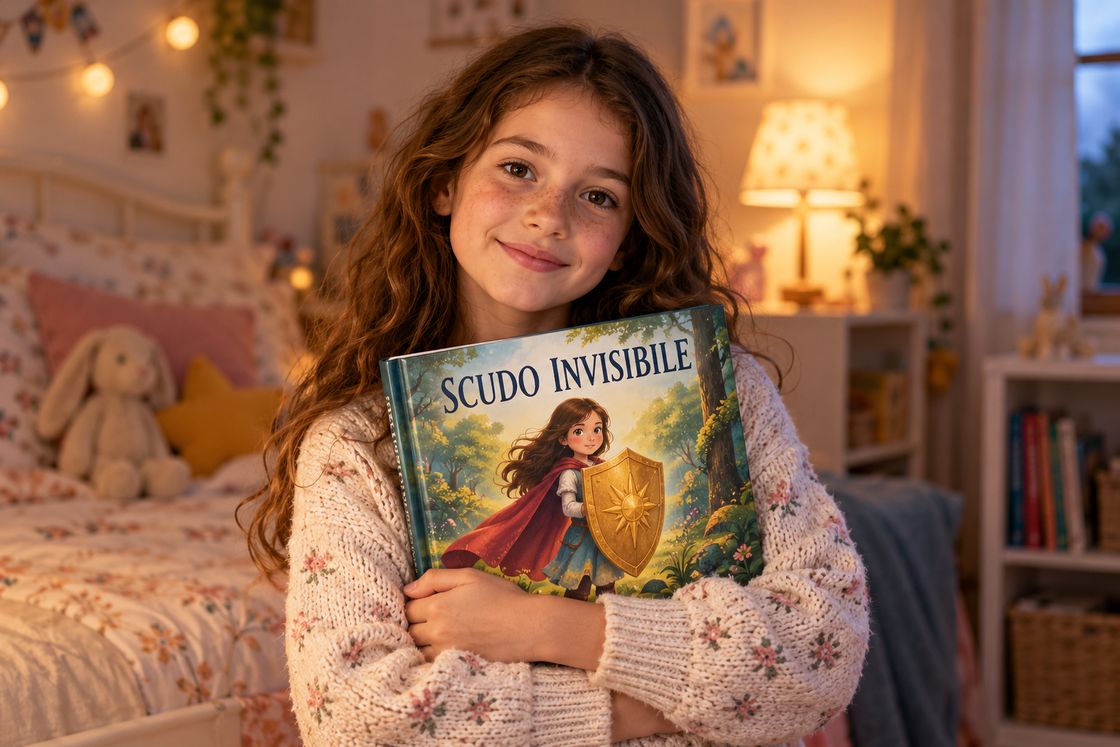Una bambina che stringe il libro «Scudo Invisibile»